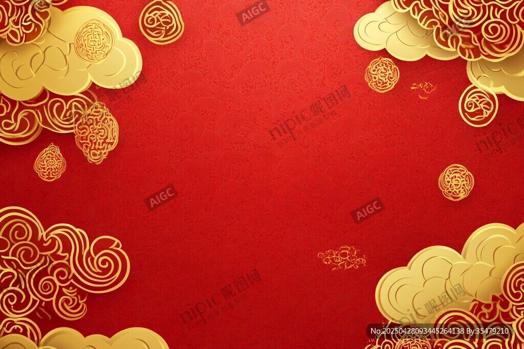 喜慶紅金中式祥云背景圖