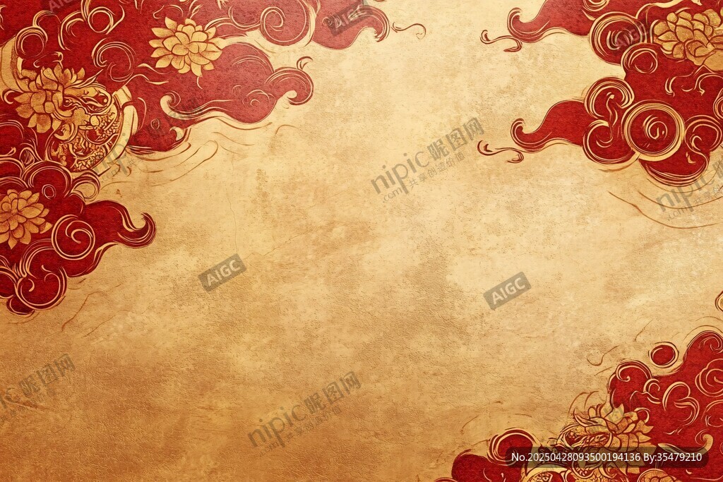 中式古典紅金祥云紋理背景