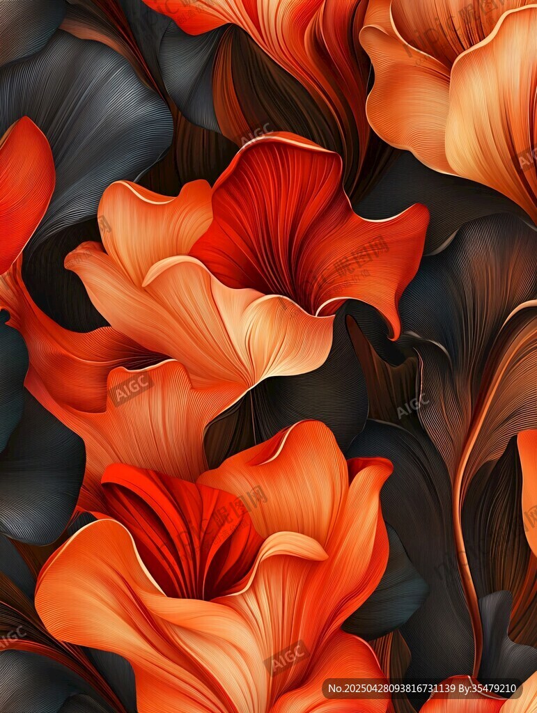 橙紅花卉圖案精美紋理