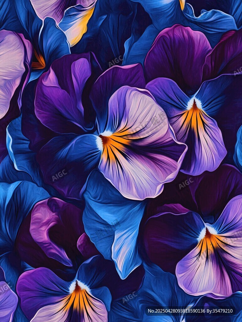 夢幻紫藍色三色堇花卉圖案