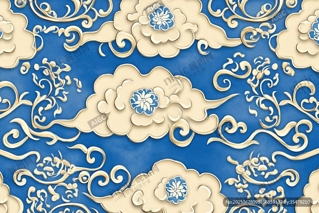 中式古典云紋藍(lán)色背景圖案