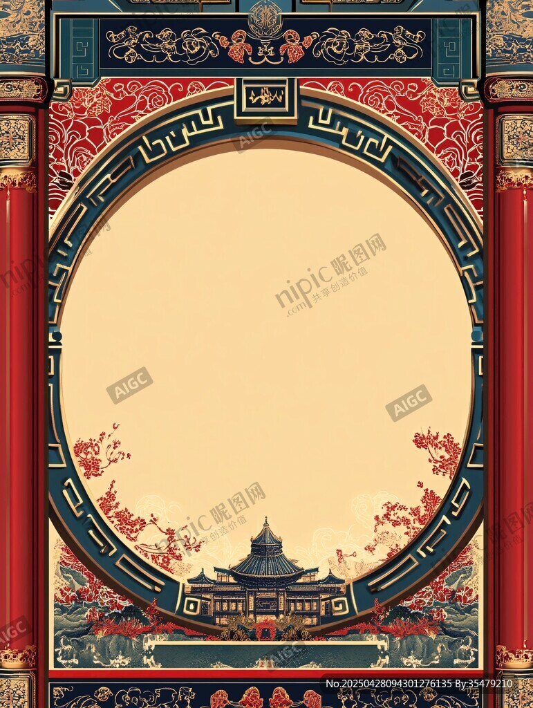 中式古典窗景邊框圖案