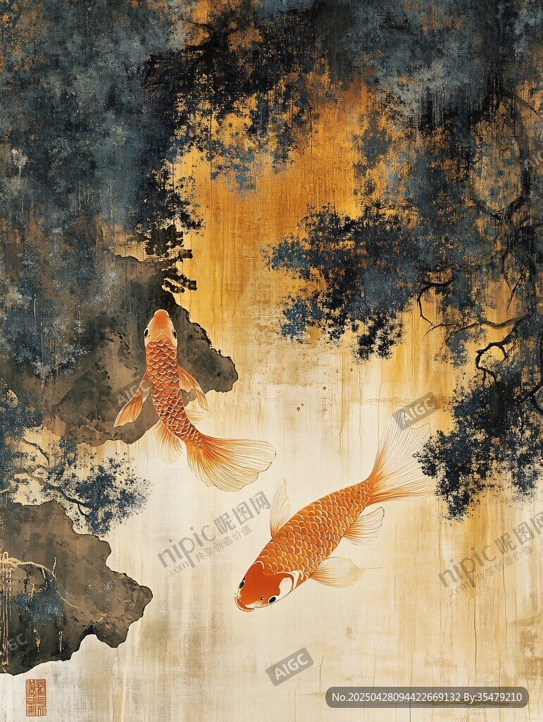 雙鯉戲游圖