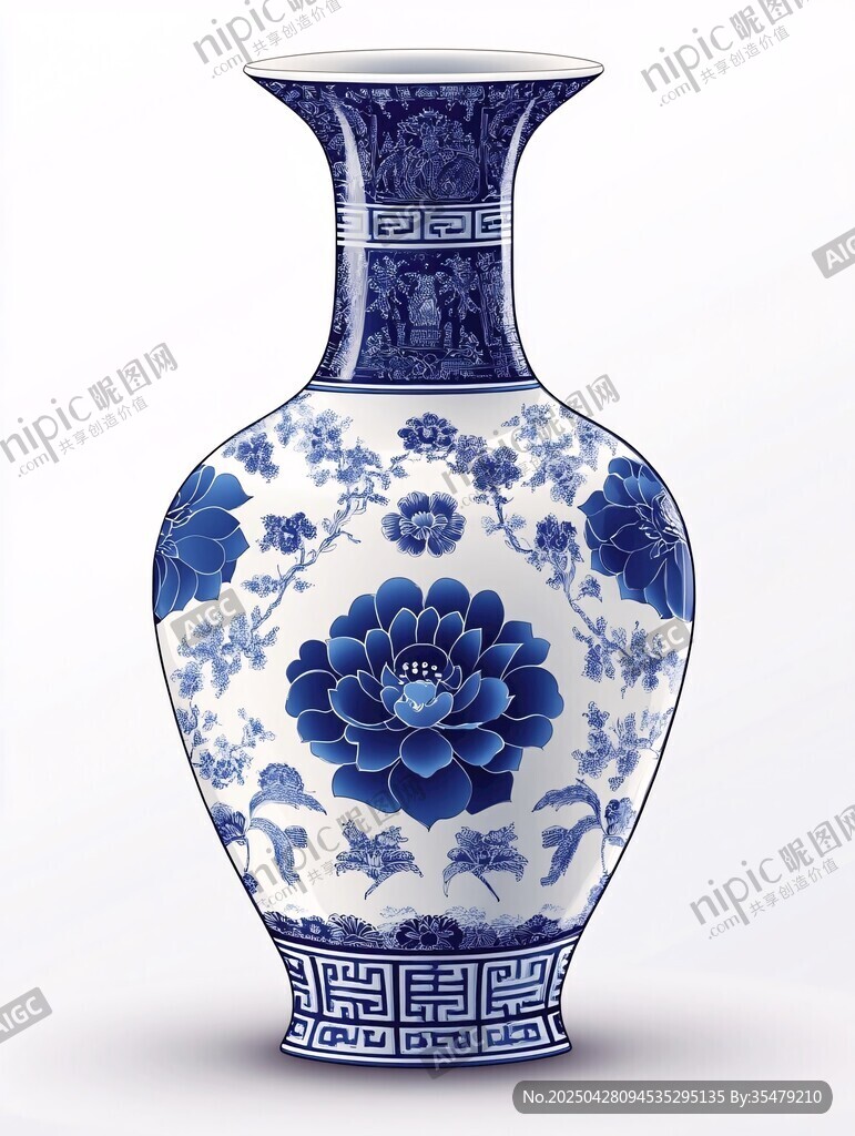 青花瓷瓶 典雅花卉紋飾