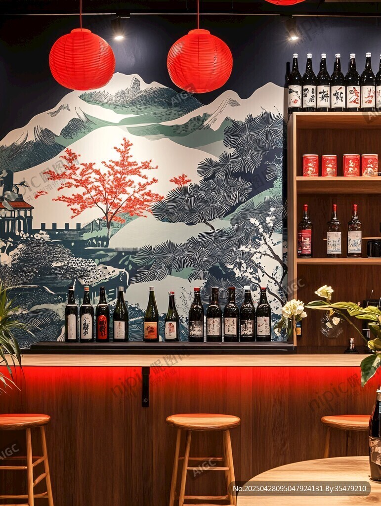 中式酒吧內(nèi)的雅致酒品陳列