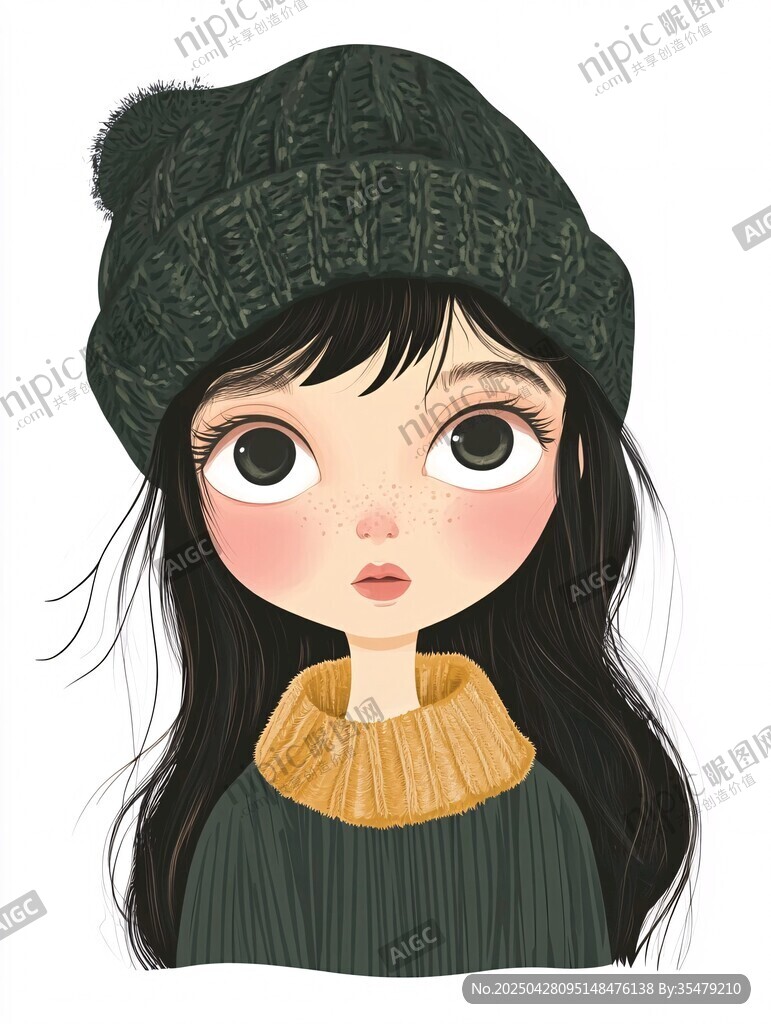 戴帽女孩的可愛插畫形象