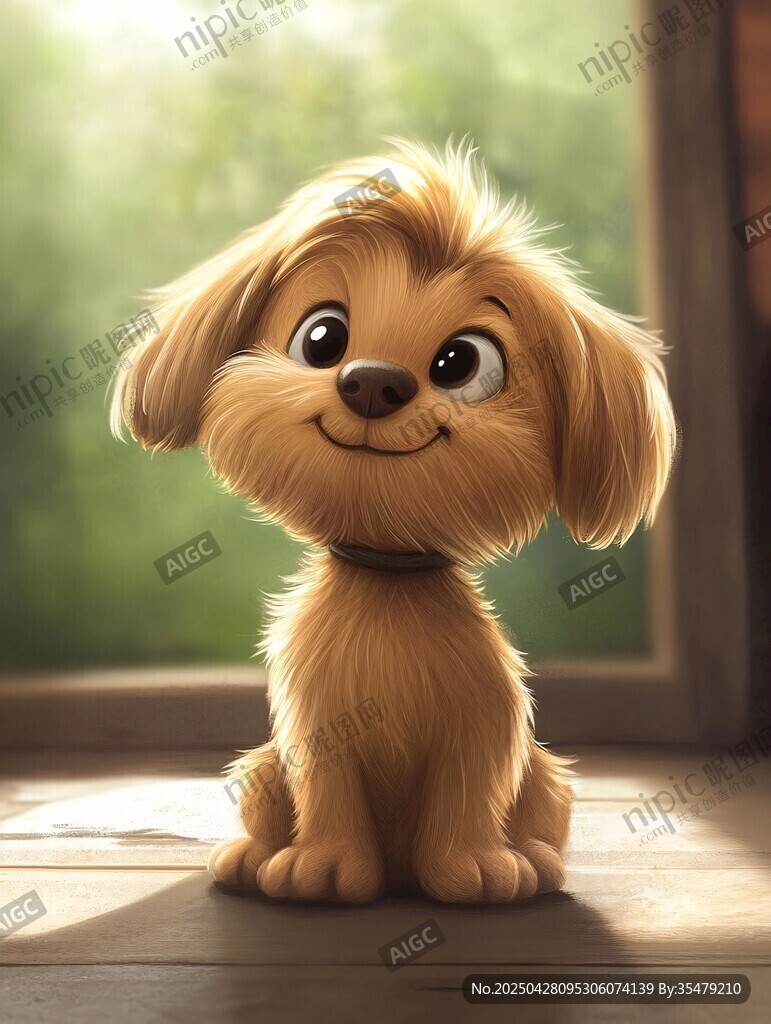 可愛萌犬坐于窗前