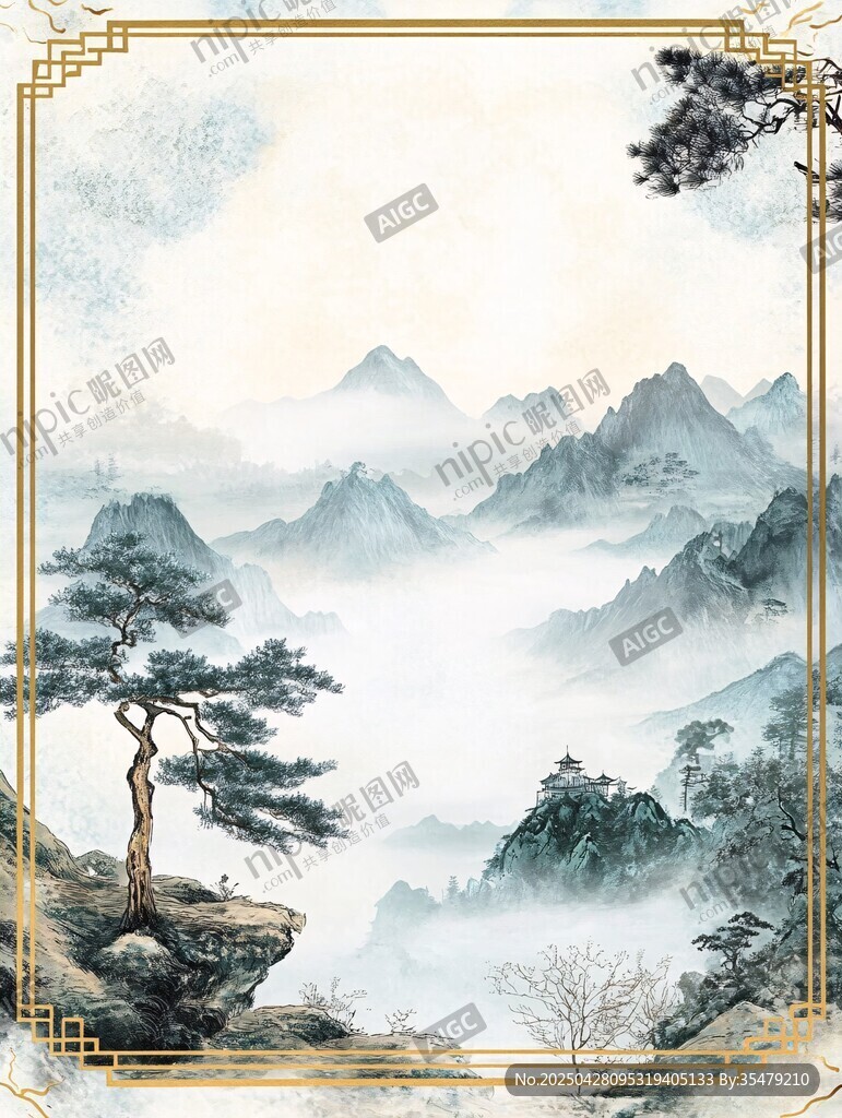 中式山水墨韻意境風(fēng)光圖