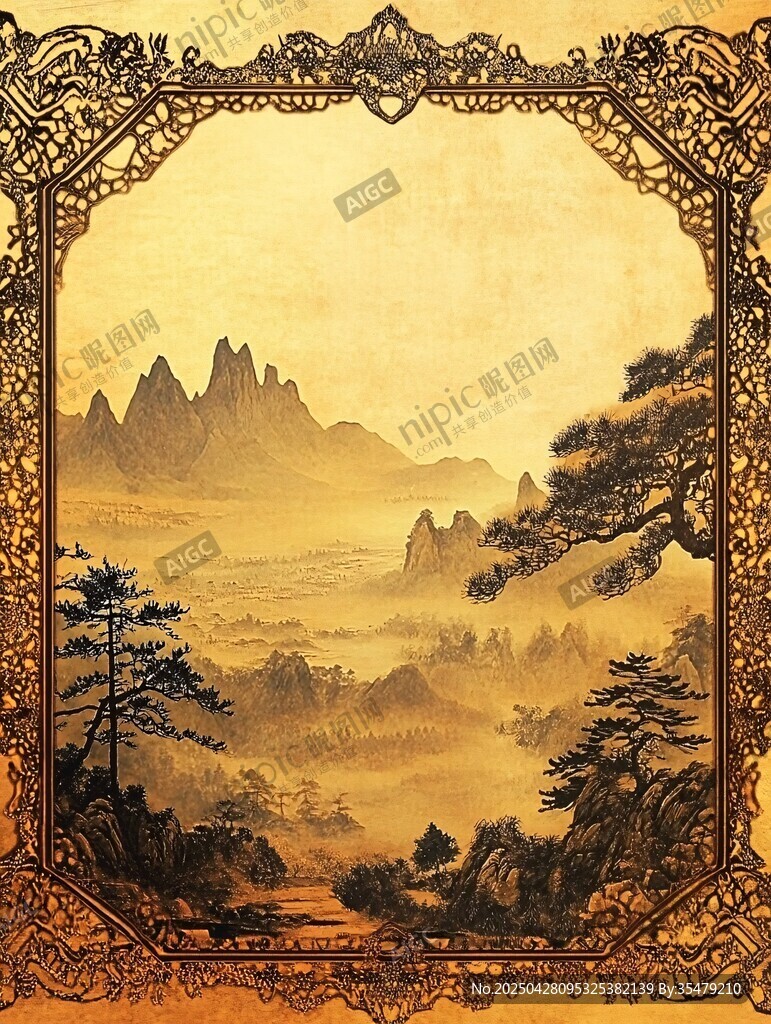 古典山水金框裝飾畫
