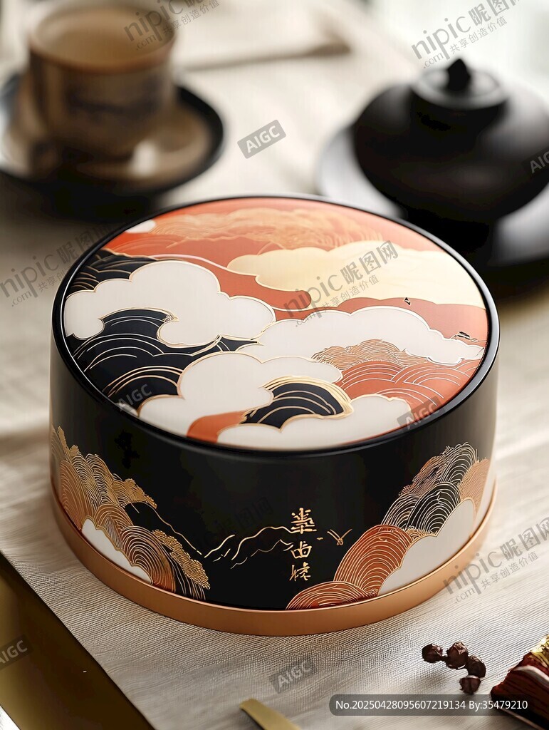 中式風祥云紋圓形收納盒