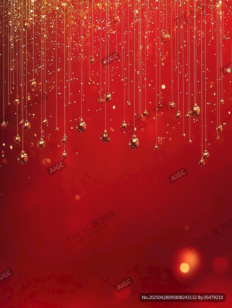 紅色背景下的金色垂墜裝飾