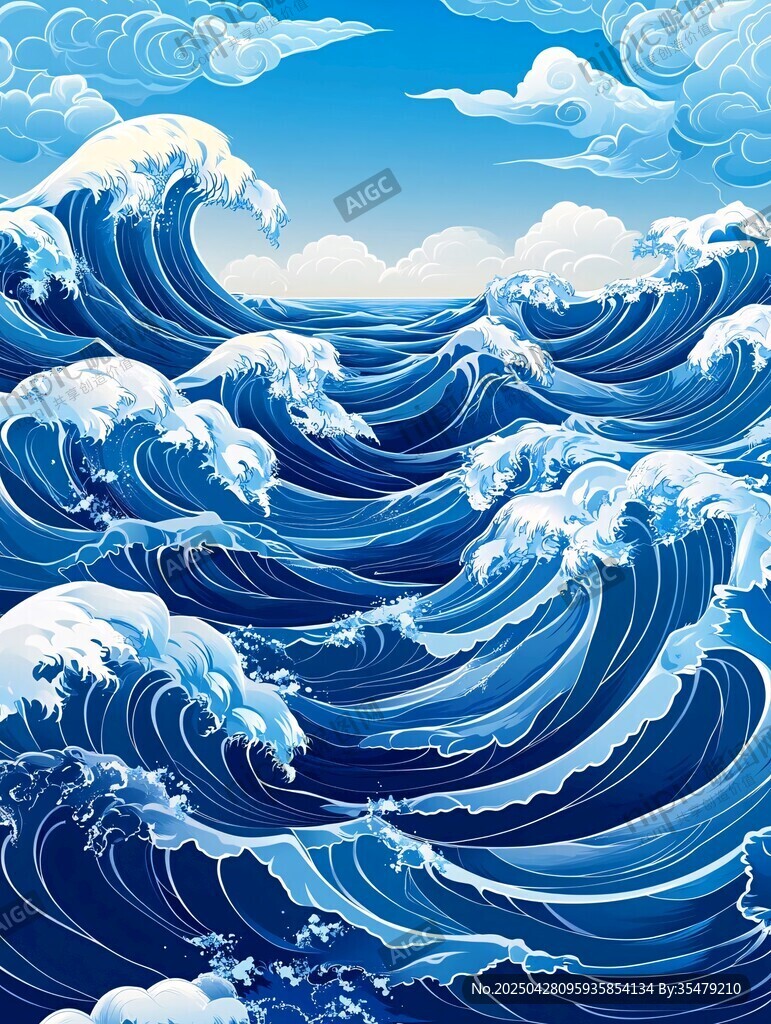 洶涌澎湃的藍(lán)色海洋浪潮