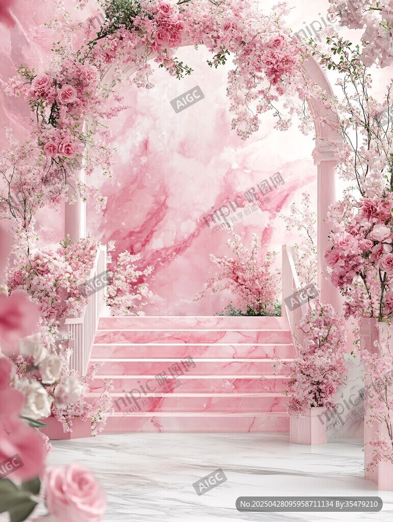 夢幻粉色浪漫婚禮拱門場景