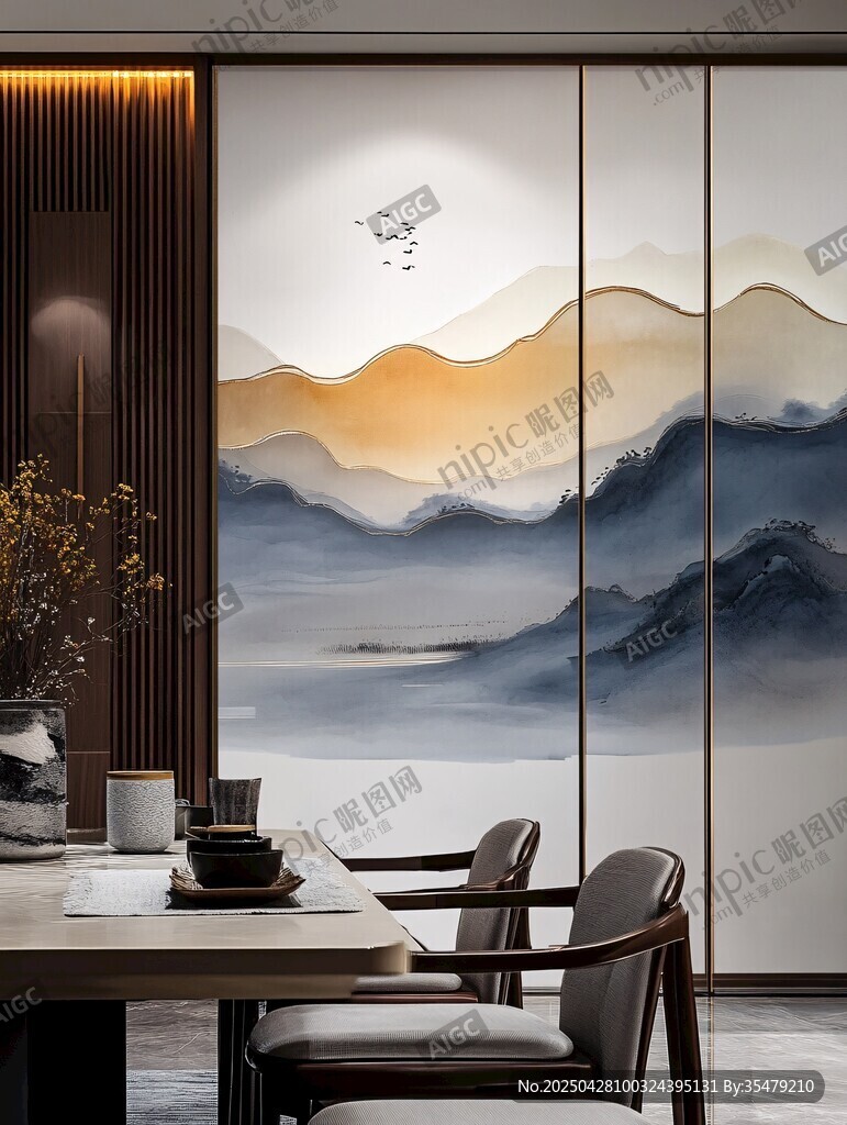 中式山水背景墻雅致空間