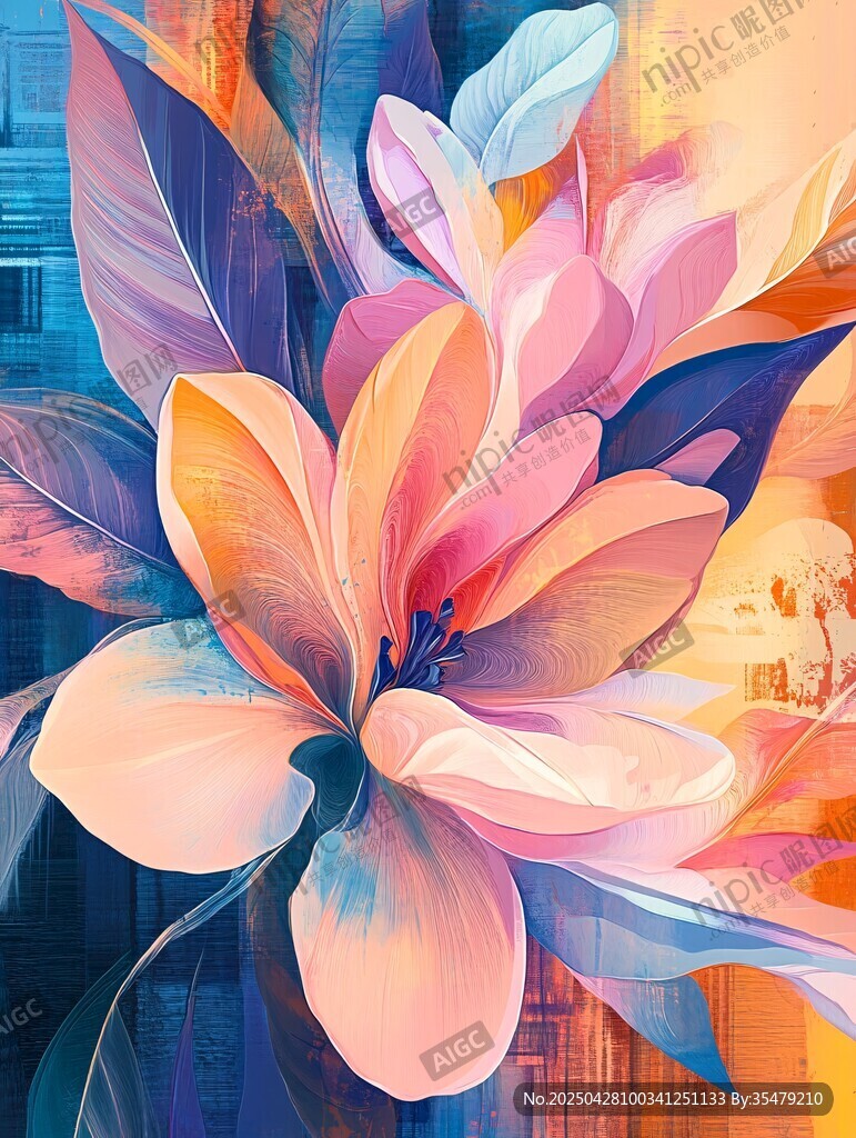 夢幻多彩花卉藝術(shù)插畫