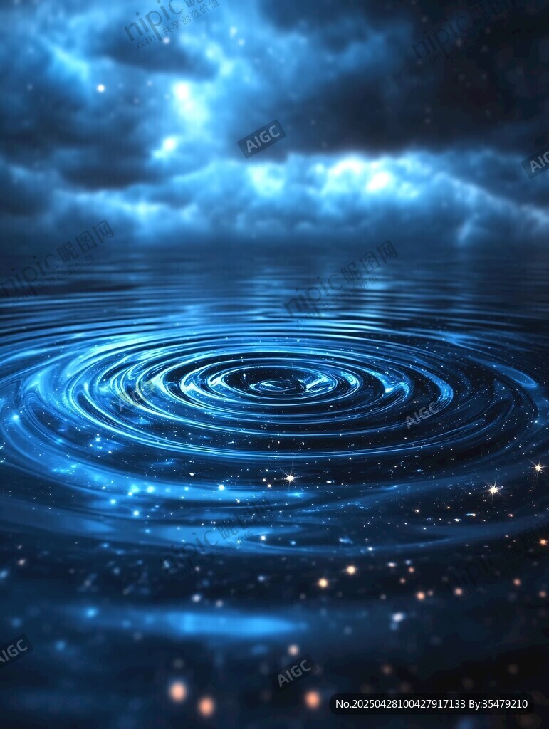 夢(mèng)幻藍(lán)調(diào)水面漣漪星空景