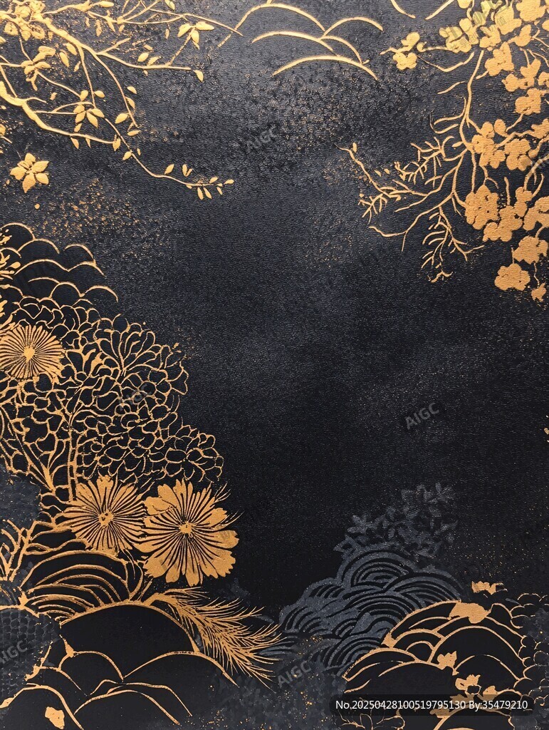 黑金中式花鳥山水紋理圖