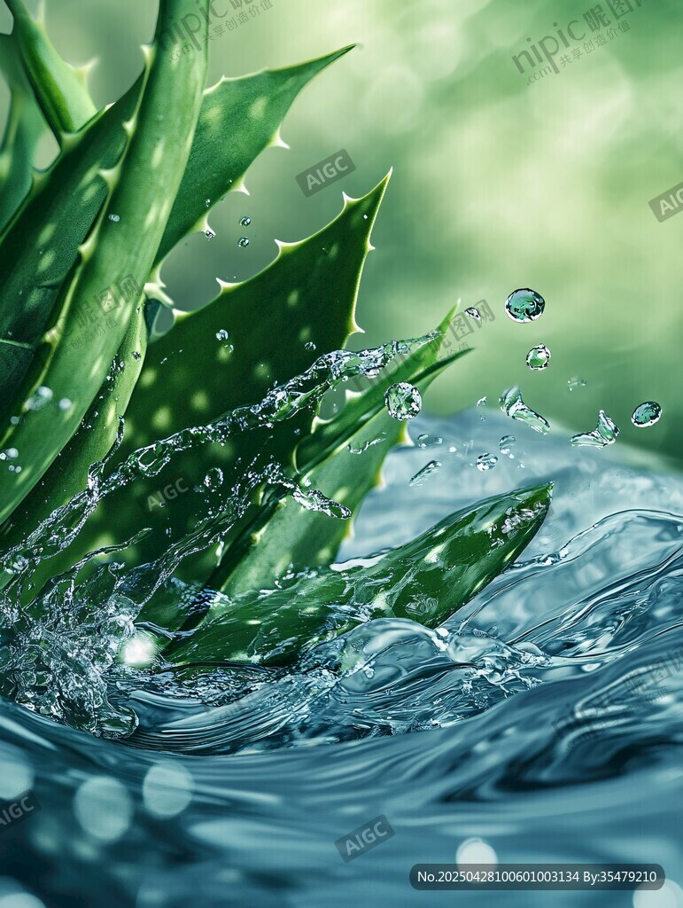 蘆薈遇水濺起晶瑩水花