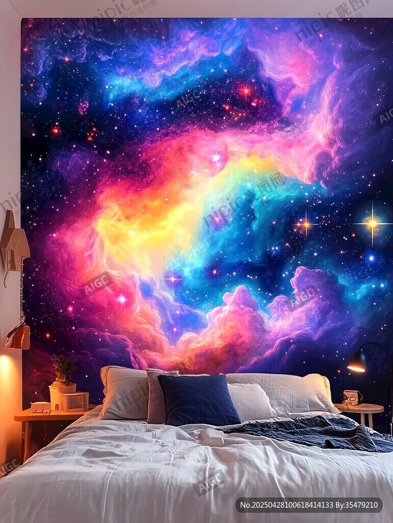 夢(mèng)幻星空臥室背景墻