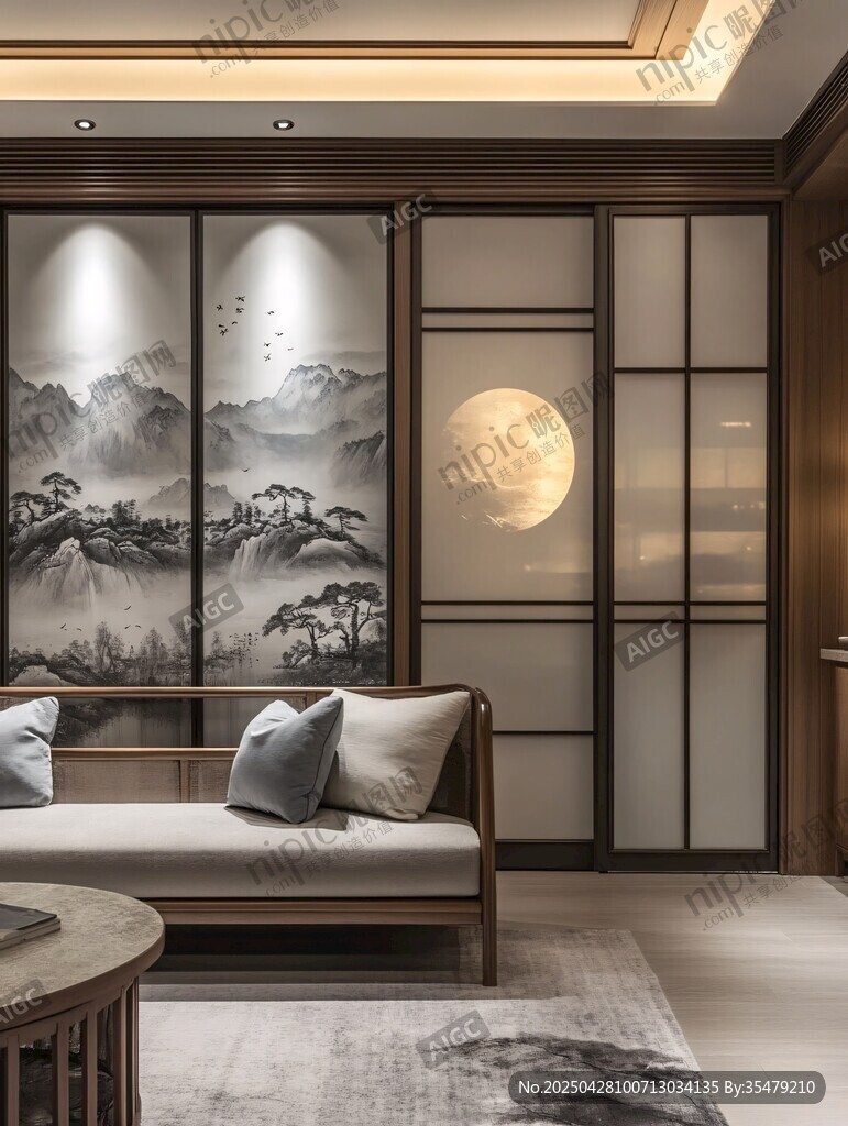 中式禪意客廳背景墻設(shè)計(jì)
