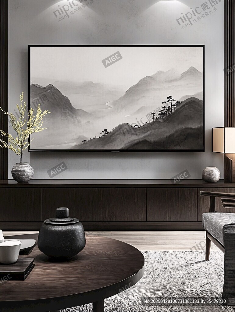 中式客廳的山水裝飾畫