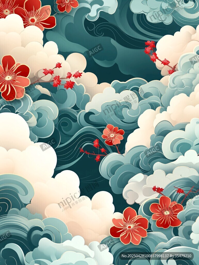 中式云海繁花國風(fēng)圖案