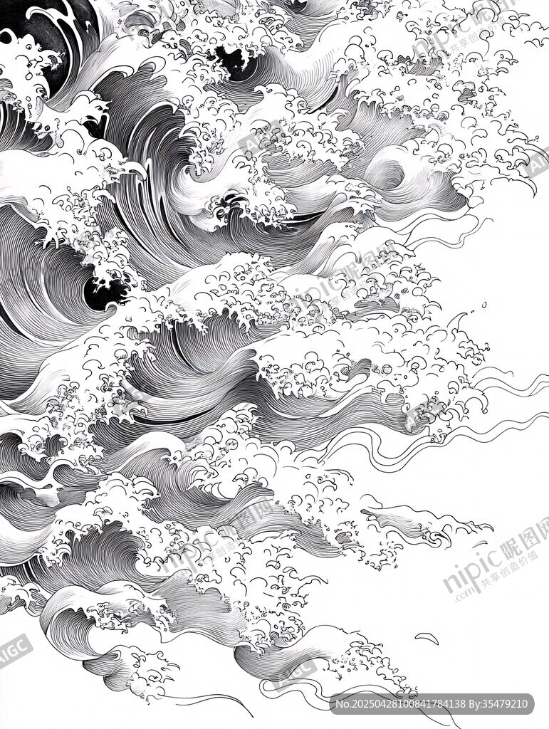 黑白海浪圖