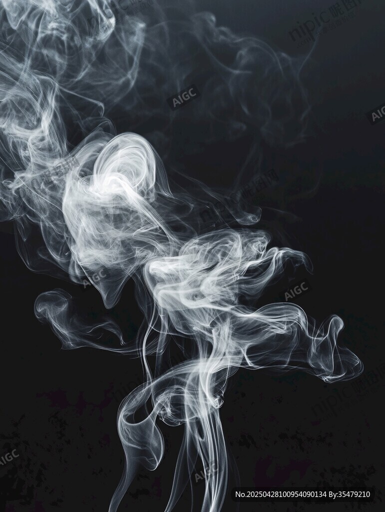黑色背景下的繚繞白色煙霧