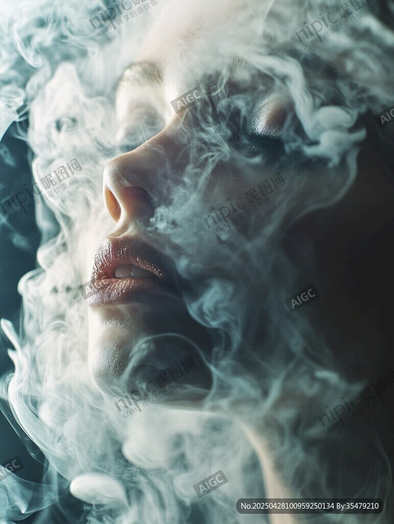 煙霧繚繞中的魅惑女性