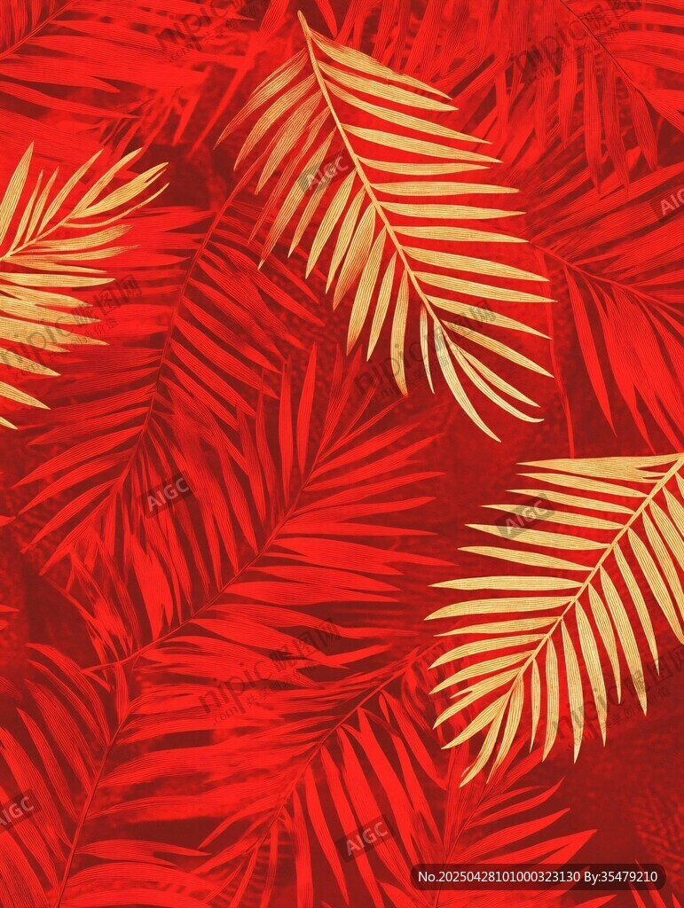 紅色棕櫚葉圖案背景紋理