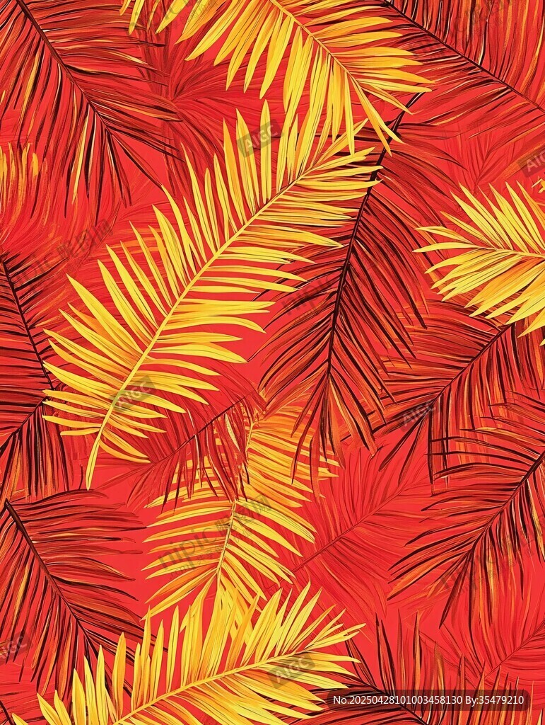 熱帶棕櫚葉紅色背景圖案