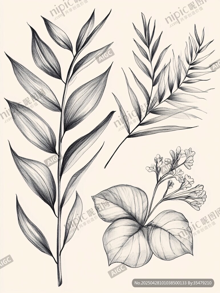 手繪植物葉片花卉插畫