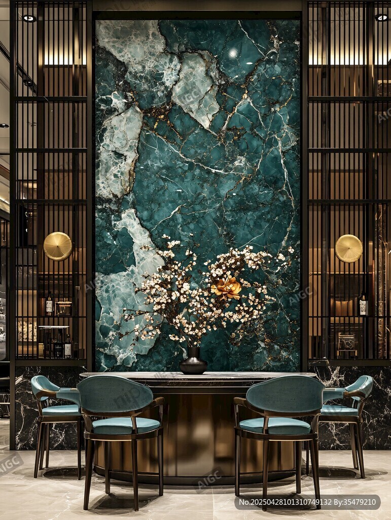 奢華中式餐廳大理石裝飾