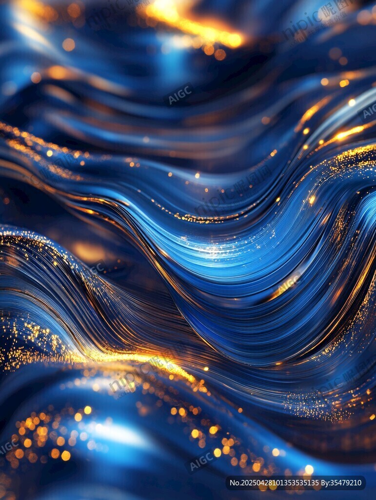 夢幻藍金流體波浪紋理
