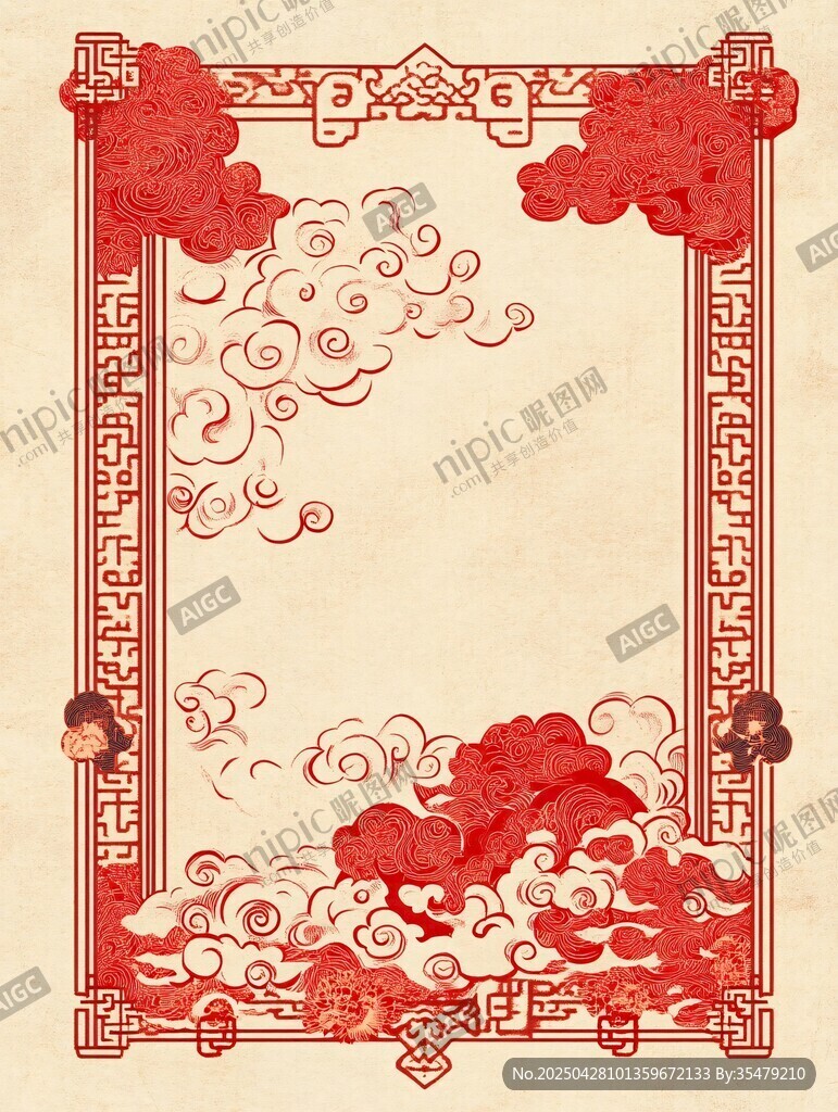 中式古典紅色云紋邊框圖案