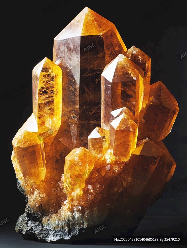金黃璀璨水晶簇礦物奇觀