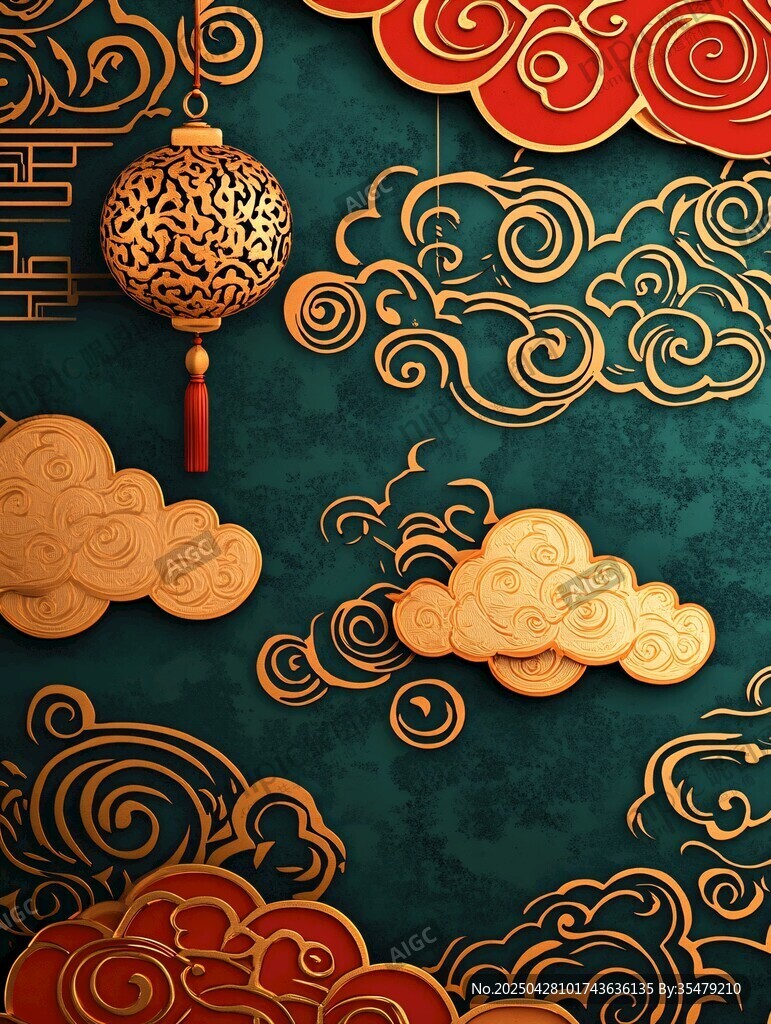 中式古典云紋燈籠裝飾圖案