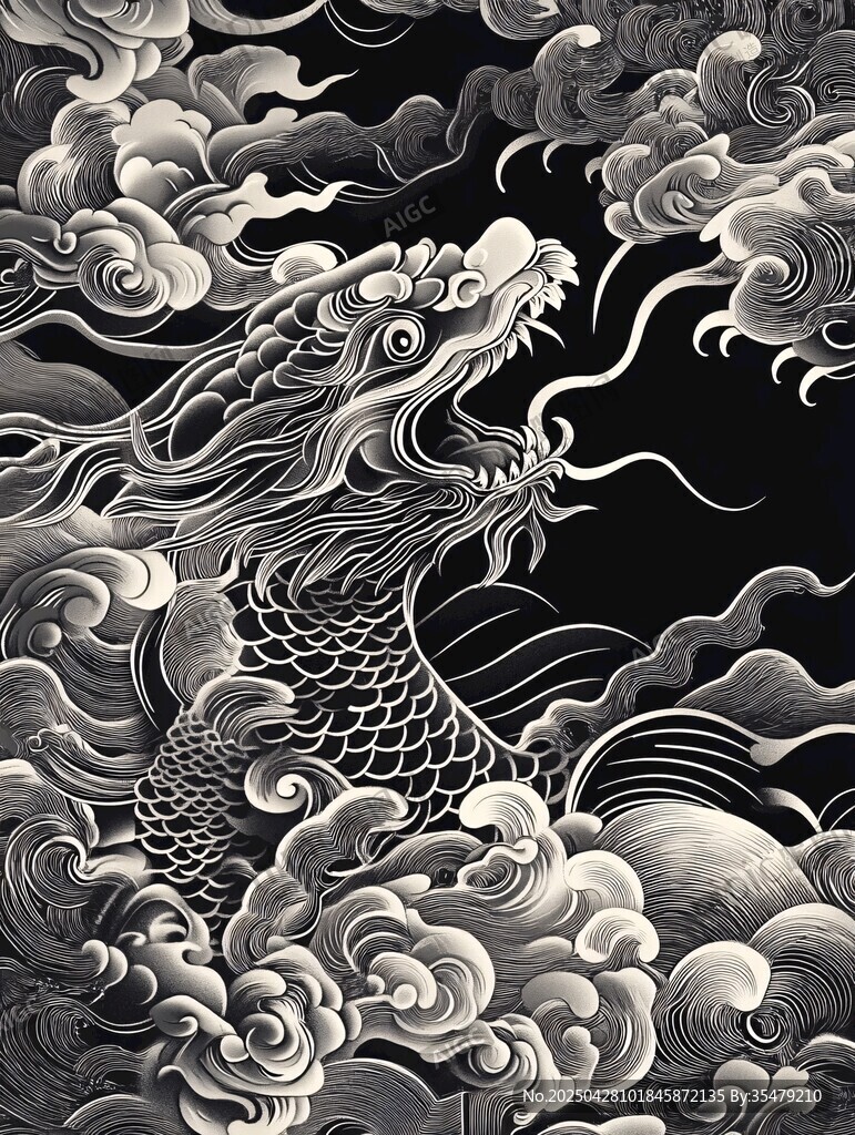 中式龍紋云浪藝術(shù)圖案