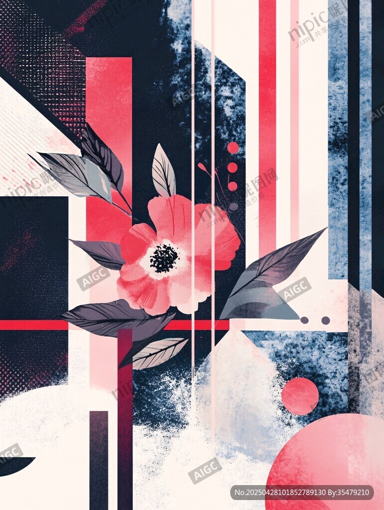 抽象花卉幾何圖案藝術(shù)畫