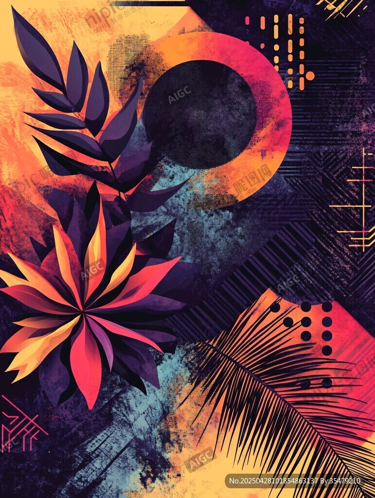抽象植物幾何潮流藝術(shù)畫