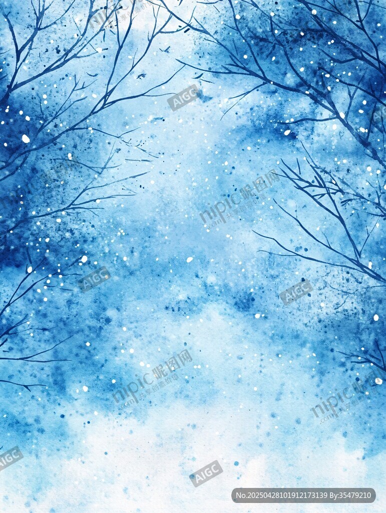 冬日雪景樹枝夢幻背景圖