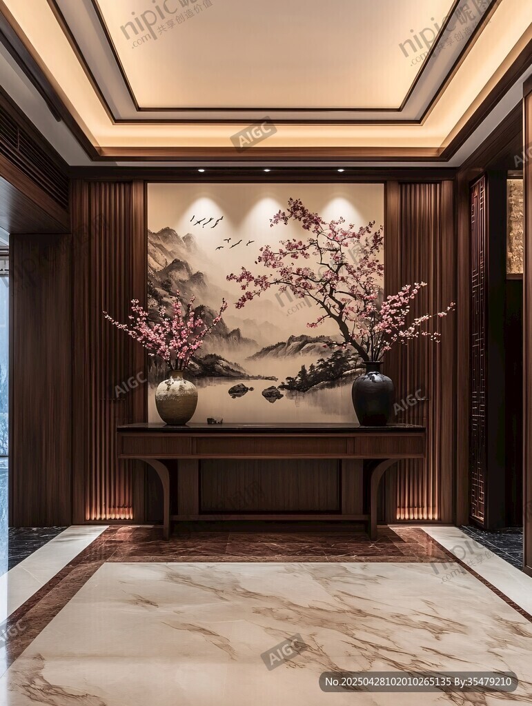 中式典雅玄關的藝術景致