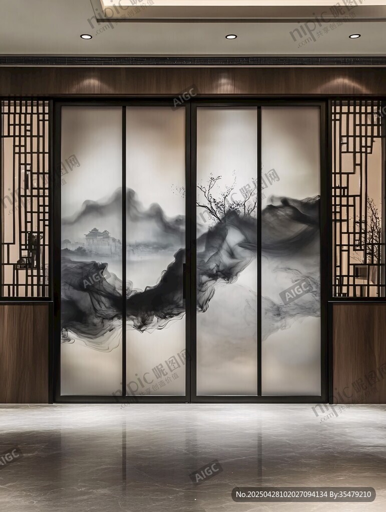 中式水墨風(fēng)屏風(fēng)裝飾空間