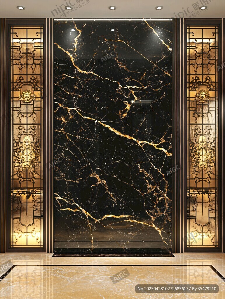 奢華黑金大理石玄關(guān)背景墻