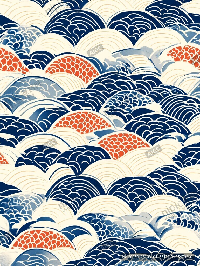 日式海浪錦鯉花紋圖案