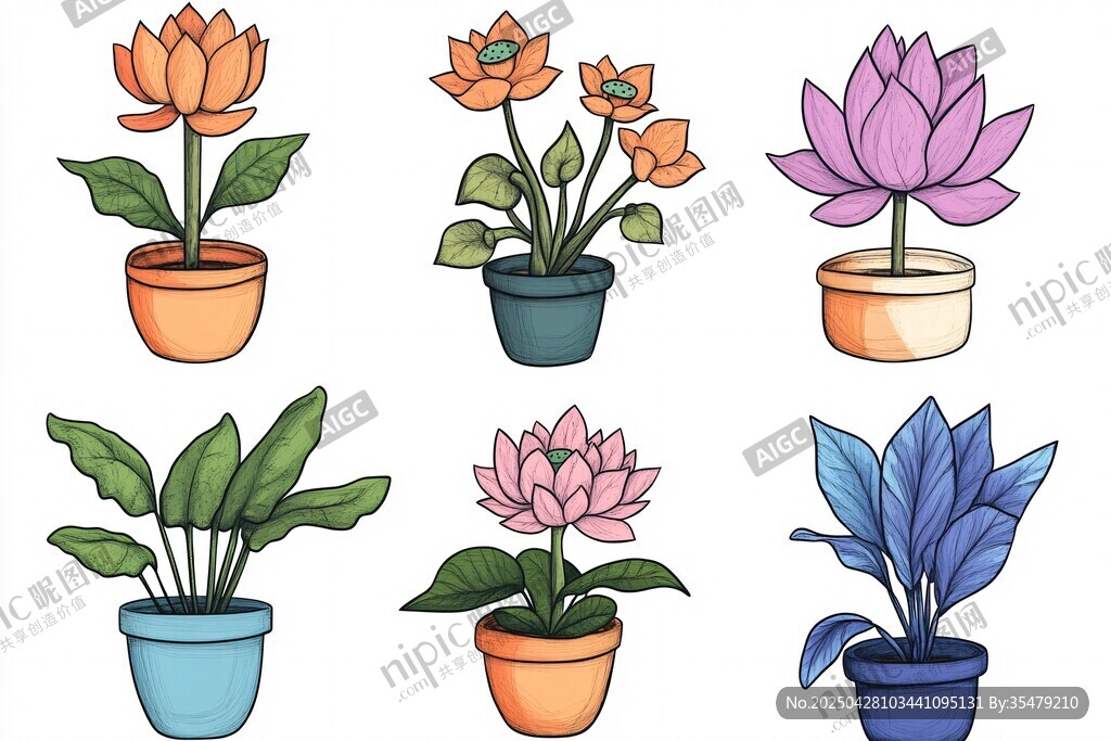 盆栽花卉插畫