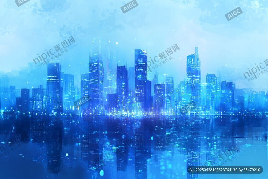 夢(mèng)幻藍(lán)色科技感城市夜景