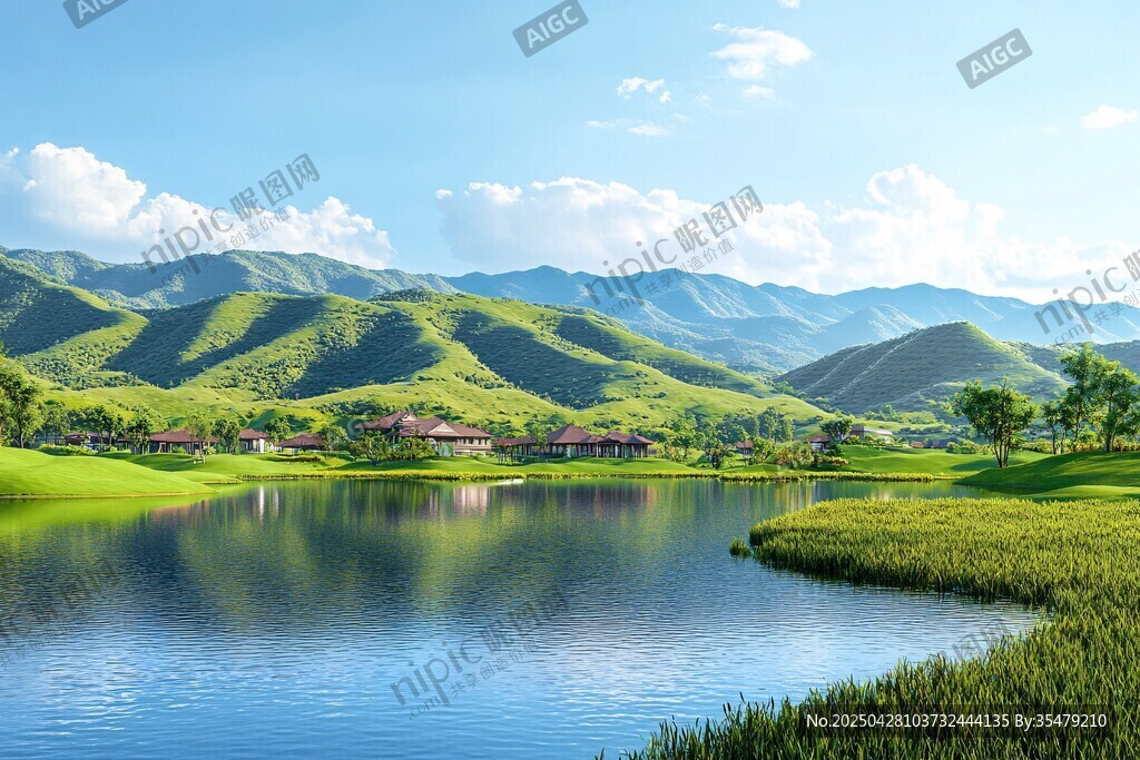 湖畔青山美景如畫