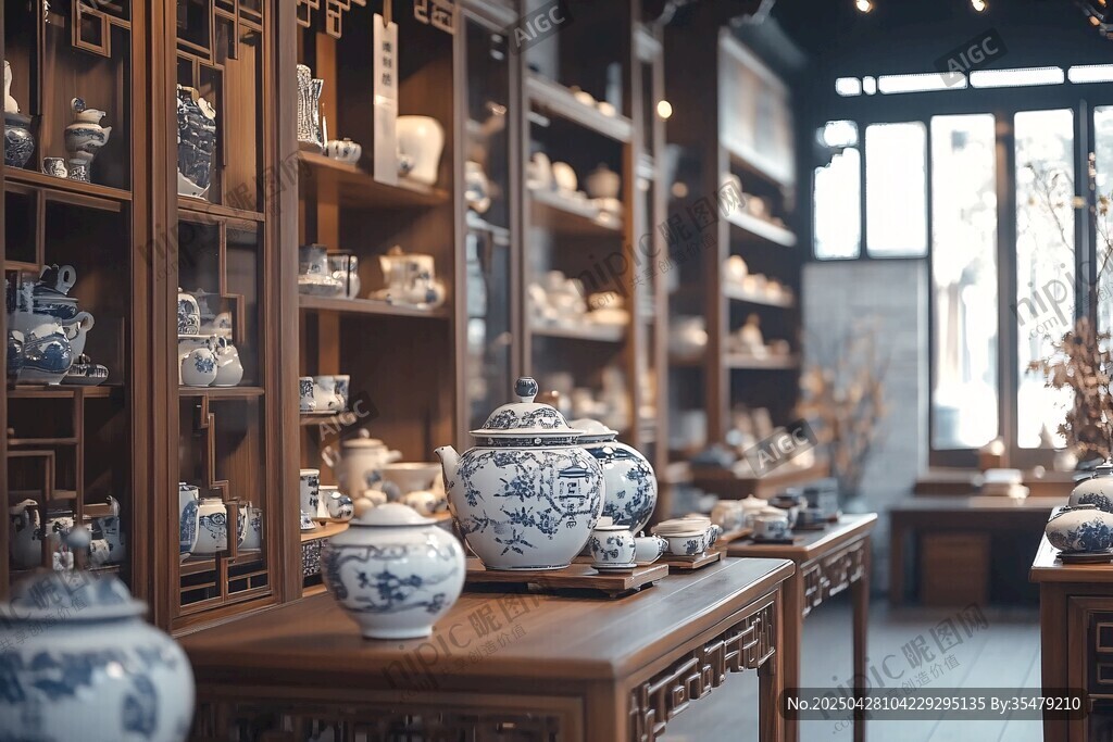 中式茶室里的精美瓷器擺件