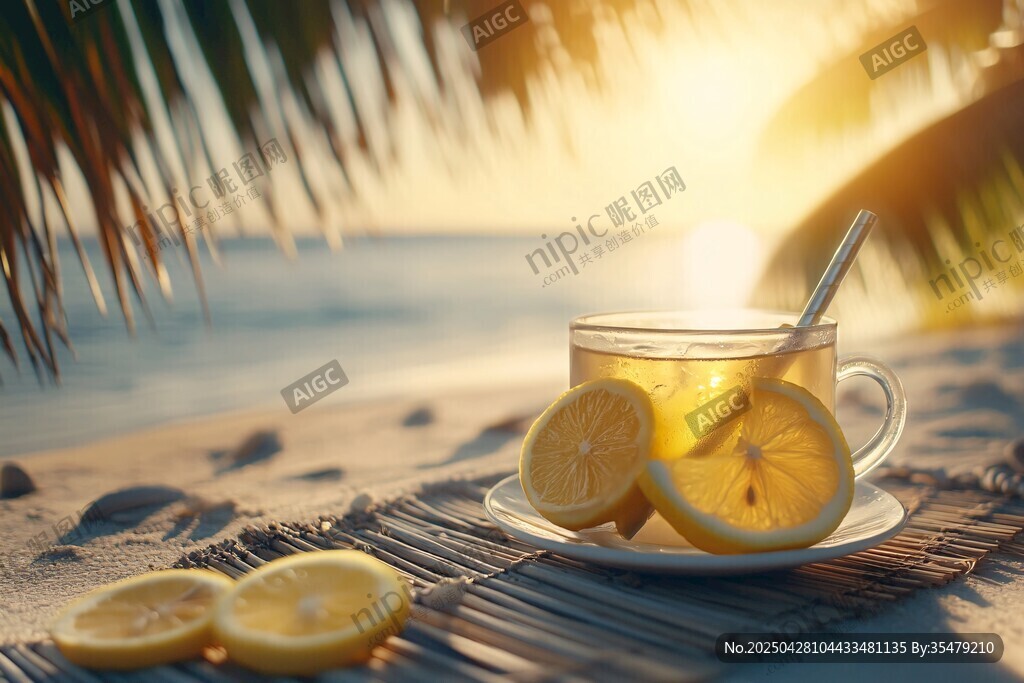 海邊夕陽(yáng)下的檸檬茶時(shí)光